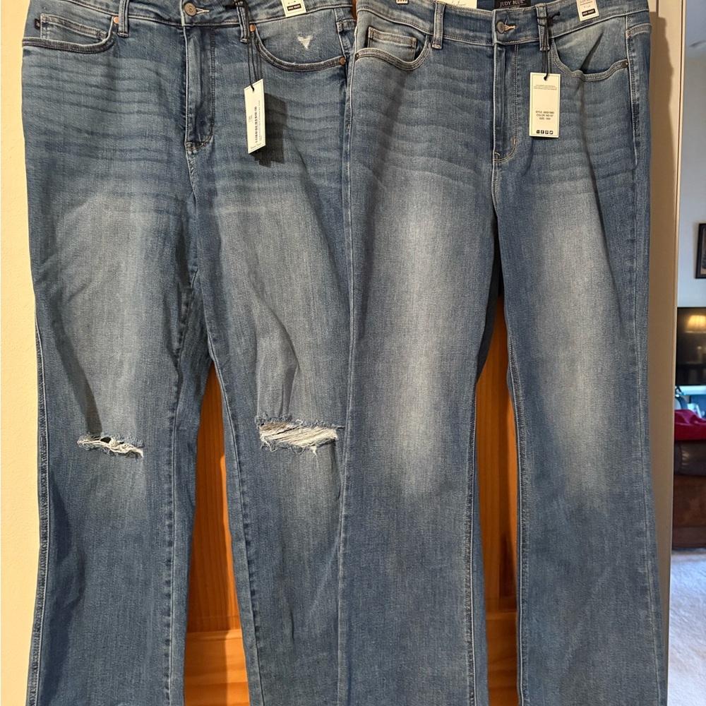 Judy Blue Distressed Straight Leg Jeans - Light Blue